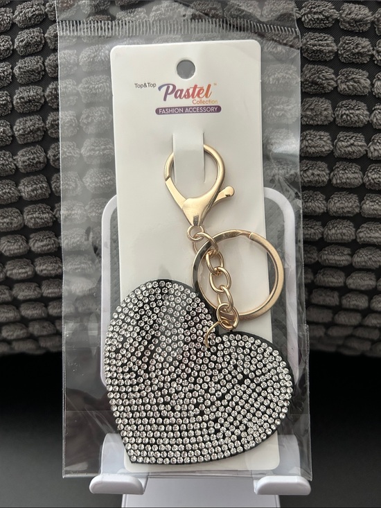 Accessories - Gold LOVE Heart Keychain with Silver Crystal Accent